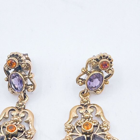 Nicky Butler Gold Tone Earrings Precious Stones Amethyst & Moonstone - Picture 7 of 7